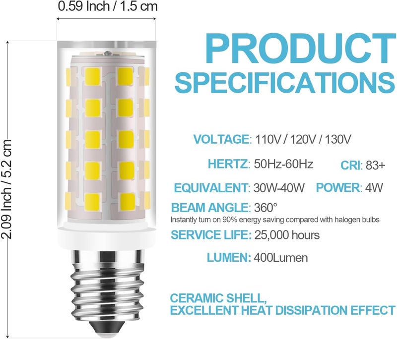 Yucclim LED Light Bulb Screw In Type 7/16 Base No Flicker 4W Fit Many Brother/ Bernina Sewing Machine Light Bulb, Replace the 15 Watt Sewing Machine halogen lamp - Screw-In #7SCW (2PACK, Natural White) - Image 4